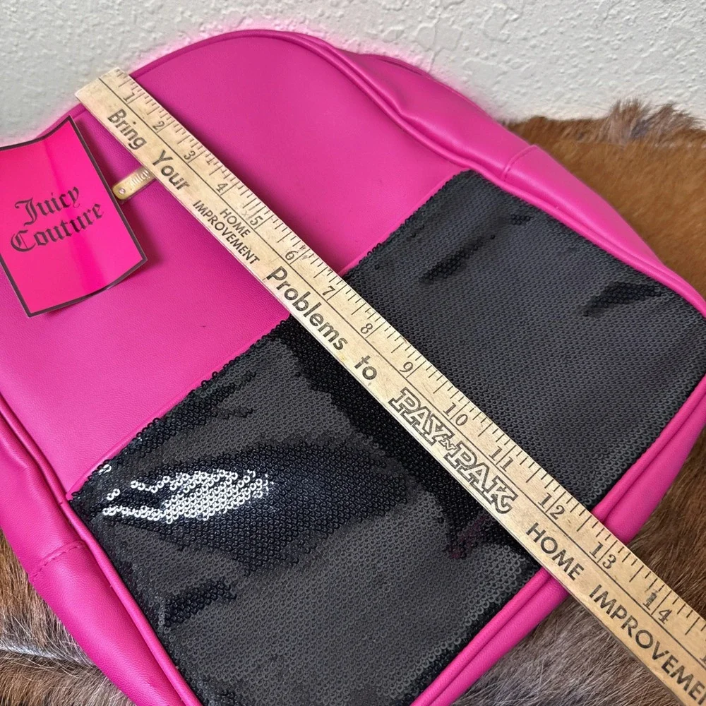 NWT Juicy Couture Pink Faux Leather Black Sequin Backpack Y2K School Travel Loud